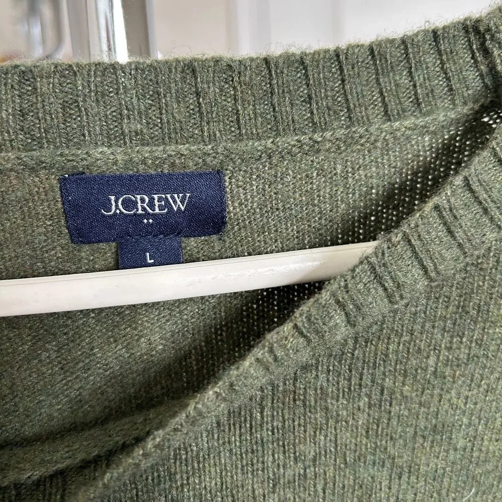 J.Crew Lambswool Blend Sweater Olive Green Crewneck Mens Classic Pullover Large